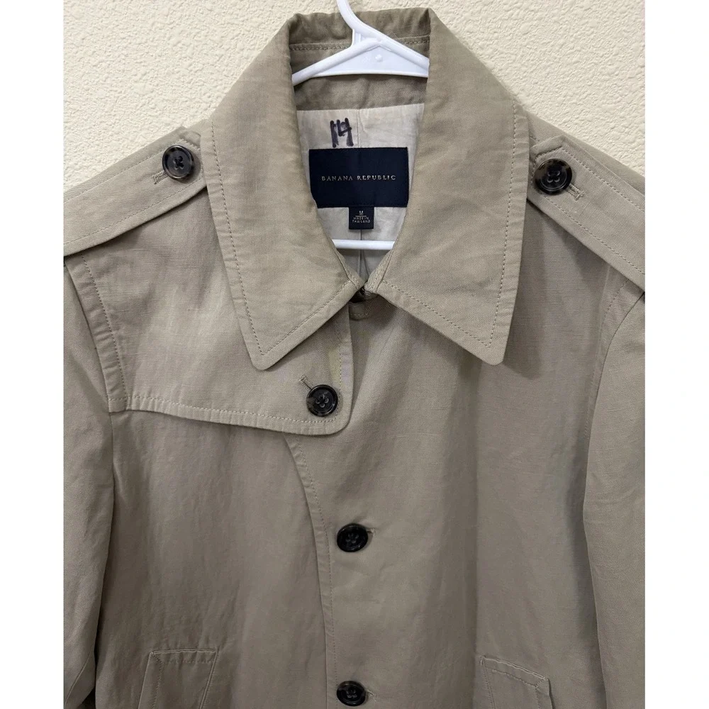 Banana Republic Mens Tan Khaki Trench Coat Button Front Jacket Size Medium